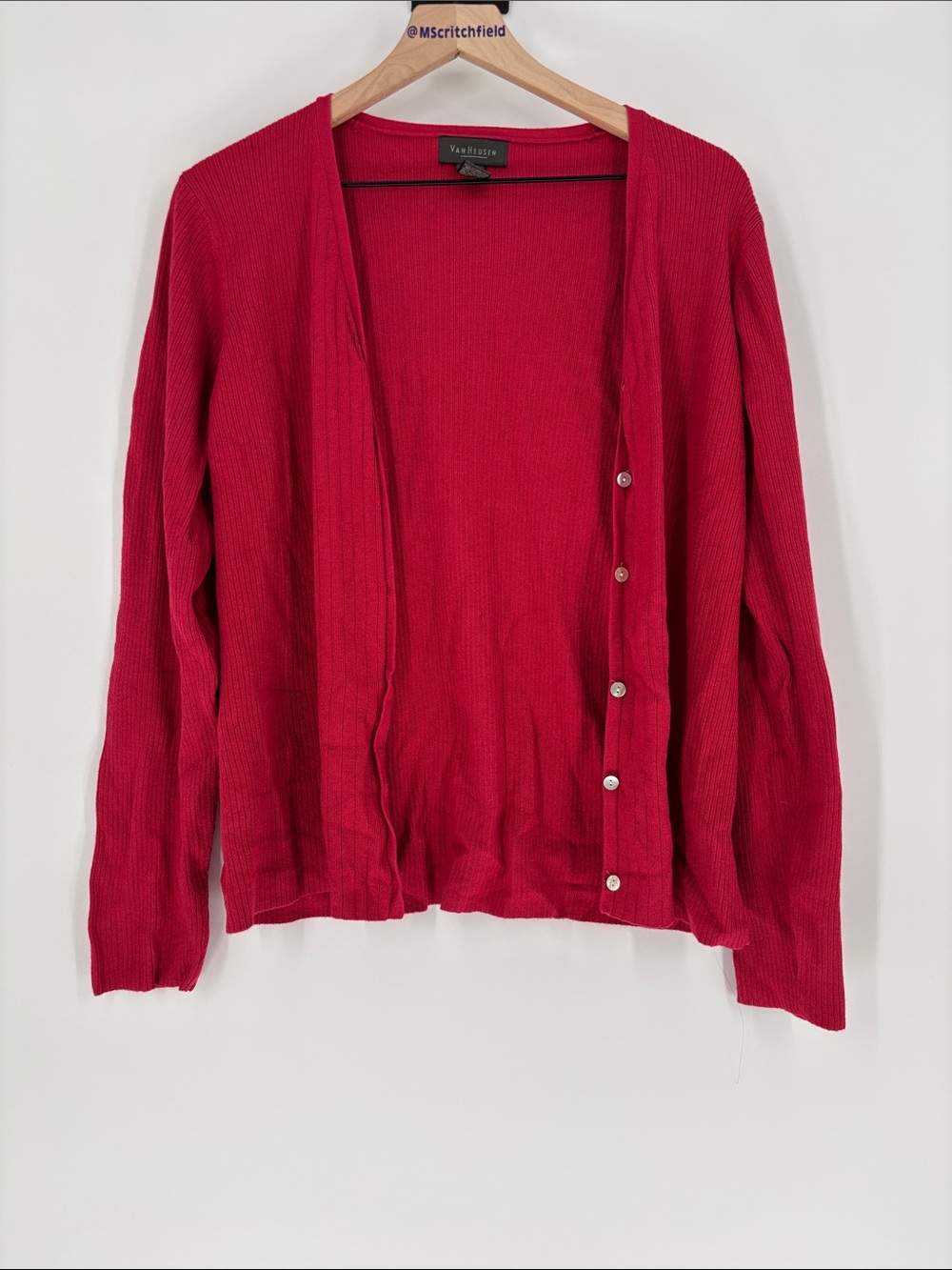 Van Heusen button front red ribbed sweater cardigan large